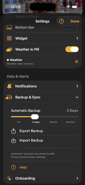 Backup-Einstellungen in PickyFeed