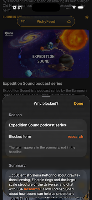 Aussortierte Artikel in PickyFeed